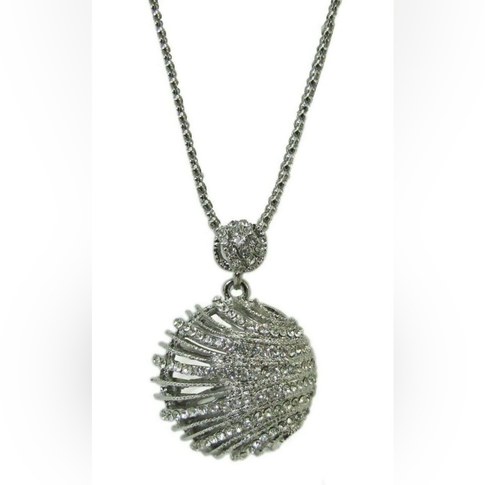 Large round crystal pendant necklace with crystal rows over a dome shape - NEW